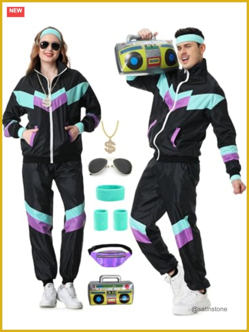 80s 90s Retro Tracksuit Costume Set Unisex Polyester Windbreaker
